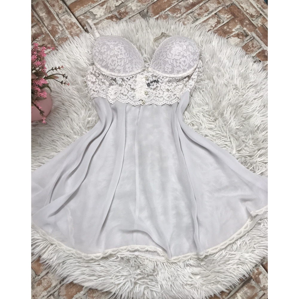 Vintage Seductive Wear By Cinema Etoile Babydoll Sm Sheer White W/ Pushup Bra